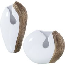 Fijalo - Lot de 2 vases en céramique blanc/doré 23x12x35+34x13x28 cm