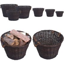 Vidaxl - Jeu 3 paniers empilables à bois de chauffage Marron foncé Saule - Panier à Bois - Panier à Bûches - Rangement Cheminée - Accessoires