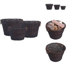 Vidaxl - Jeu 3 paniers empilables à bois de chauffage Marron foncé Saule - Panier à Bois - Panier à Bûches - Rangement Cheminée - Accessoires