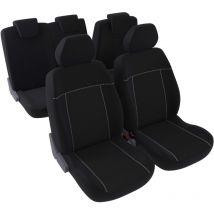 Jeu complet de housses de sièges - Universelles - Voiture/Auto - Arrière 2/3-1/3 - Tissu noir avec surpiqure blanche