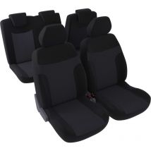 Jeu complet de housses de sièges - Universelles - Voiture/Auto - Lavable - Avant / Arrière 2/3-1/3 - Tissu noir / jacquard noir et blanc