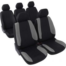Jeu complet de housses de sièges - Universelles - Voiture/Auto - Arrière 3 sièges séparés - Tissu noir / gris clair