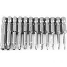 Jeu de 12 tournevis torx creux à manche hexagonal 1/4 avec manche hexagonal