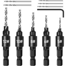 Jeu de 5 mèches à chanfreiner Jeu de mèches à chanfreiner interchangeables avec clé hexagonale Jeu de mèches à bois NPTERBL