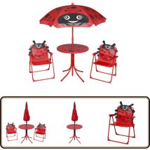 Jeu de bistro avec parasol pour enfants 3 pcs Rouge - Ensemble De Meubles De Jardin Enfant - Jeu De Bistrot Enfant - Parasol Enfant - Table Et