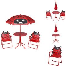 Jeu de bistro avec parasol pour enfants 3 pcs Rouge - Ensemble De Meubles De Jardin Enfant - Jeu De Bistrot Enfant - Parasol Enfant - Table Et