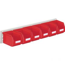 Jeu de boîtes de rangement ouvertes H140xl920xP250mm tôle d'acier/polyéthyl. revêtement plastique rouge 6 x taille 6 rouge