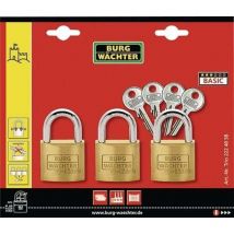 Burg Wachter - Jeu de cadenas en laiton C-Line, Taille : 40, Epaisseur de l'étrier 6 mm, Hauteur intérieure de l'étrier 22 mm, Quantité : 3 pièces