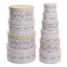 Dkd Home Decor - Set de boîtes d'organisation empilables animaux fleurs rondes carton (37.5 x 37.5 x 18 cm)