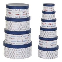 Set ofboîtes d'organisation empilables Dkd Home Decor navy striped white navy blue cardboard (37.5 x 37.5 x 18 cm)