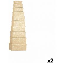 Set of boîtes d'organisation empilables carton rayé naturel (2 pièces)
