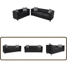 Jeu de canapé à 2 places et à 3 places Cuir synthétique Noir - Canapé Trois Places - Canapé Deux Places - Canapé Cuir Synthétique - Mobilier Salon