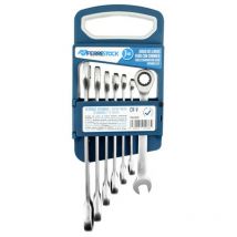 Ferrestock - FSKLLG007 set de 7 clés à cliquet fixes, en chrome vanadium de haute qualité, finition satinée, cliquet de 72 dents, support inclus.