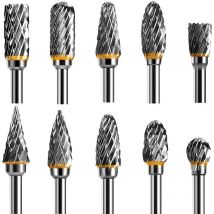 Jeu de Fraises Rotatives Acier Carbure de Tungstène Double Tranchant pour Outil rotatif, 10 pièces Tige 1/8" pour Outil Rotatif pour Bricolage,