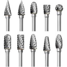 Jeu de Fraises Rotatives en Carbure, 10 pièces Double Coupe Fraises pour Dremel Accessoires avec Tige Sculpture sur bois, Perçage, Gravure, Polissage