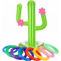 Jeu de Lancement d'Anneau de Cactus Gonflable Anneau de Lancement Flottant de Natation Comprenant Cactus Gonflable, Anneaux Gonflables Colorés pour