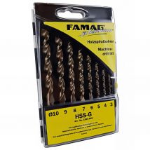 Famag - Coffret de 8 mèches à bois hélicoïdales hss-g d. 3-4-5-6-7-8-9 et 10 mm