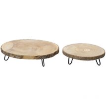 Ensembles de 2 plateaux décoratifs ronds en bois. Basics