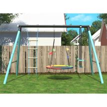 Modernluxe - Jeux plein air cadre en métal - balançoire réglable en hauteur et échelle d'escalade - convient aux enfants à partir de 3 ans - Bleu