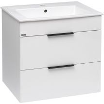 Jika - Groupe Roca) Cube Mueble de baño blanco 2 cajones 64x42,2x62,2 cm + Lavabo de cerámica blanco y rebosadero (H4536021763001)