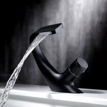 Jinfgerne Einloch-waschtischarmatur Mit Wasserfallkante In Schwarzmessing – Elegantes Und Modernes Design, Einfache Installation, Wassersparend, Ideal