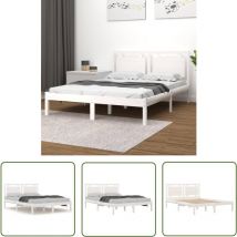 The Living Store Massivholzbett Weiß 140x190 cm - Holzbett - Doppelbett - Kiefernholzbett - Weißes Bett - Massives Holzbett