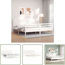 The Living Store Massivholzbett Mit Kopfteil Weiß 200x200 Cm - Holzbett - Massives Kiefernholz - Bettgestell - Doppelbett - Weißes Bett