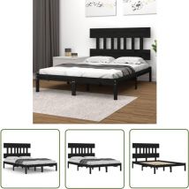 The Living Store Massivholzbett Schwarz 140x190 Cm - Holzbett - Doppelbett - Massivholzbette - Kiefernbett - Schwarzes Bett