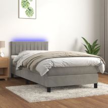 Sommier tapissier matelas et LED Gris clair 100x200 cm Velours