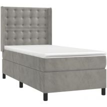 Jinlefu - vidaXL Sommier à lattes de lit et matelas Gris clair 90x200 cm Velours