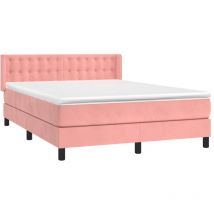Jinlefu - Sommier à lattes de lit avec matelas Rose 140x190 cm Velours vidaXL