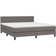 Sommier à lattes de lit avec matelas Gris 160x200 cm Similicuir vidaXL