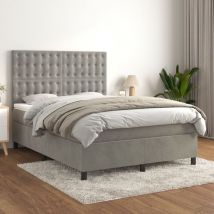 Jinlefu - vidaXL Sommier à lattes de lit et matelas Gris clair 140x190cm Velours