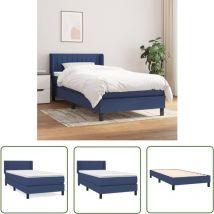 Jinlefu - The Living Store Sommier à lattes de lit avec matelas Bleu 100x200 cm Tissu - Lit Plateforme - Lit Tapissier - Literie - Matelas Ressorts