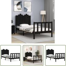 The Living Store Cadre de lit sans matelas noir 90x200 cm bois de pin massif - Cadre De Lit - Lit Double - Lit En Bois - Lit Design - Literie