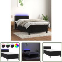 Jinlefu - The Living Store Sommier à lattes de lit avec matelas led Noir 100x200cm Velours - Lit Plateforme - Lit Capitonné - Lit Design - Lit