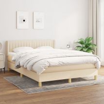 The Living Store Sommier à lattes de lit avec matelas Crème 140x190 cm Tissu - Lit Plateforme - Lit Double - Matelas Ressorts Ensachés - Literie