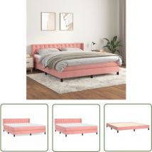 Jinlefu - The Living Store Sommier à lattes de lit avec matelas Rose 180x200 cm Velours - Lit Tapissier - Lit Velours - Lit Double - Literie