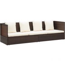 Lit de jardin avec coussin et oreillers résine tressée marron