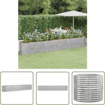 Jinlefu - The Living Store Lit surélevé de jardin Acier enduit de poudre Argenté - Jardinière Surélevée - Bac à Fleurs - Pot De Fleurs Extérieur