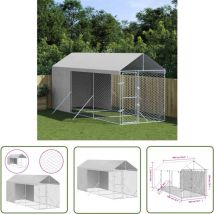 Jinlefu - The Living Store Outdoor-Hundezwinger mit Dach Silbern 2x6x2,5m Verzinkter Stahl - Hundezwinger - Metallhundesitter - Außenhundezwinger
