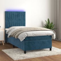 Jinlefu - Sommier à lattes de lit matelas led Bleu foncé 90x190cm Velours vidaXL