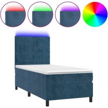 Jinlefu - Sommier à lattes de lit matelas et led Bleu foncé 100x200 cm