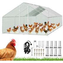 Jiubiaz Hühnerstall Hühnerhaus 3x8x2m Kleintierstall Freilaufgehege Kleintiergehege Voliere Freigehege Hühnerkäfig Geflügelstall Verzinkter 