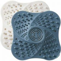 (Blanco y azul) 2 piezas de drenaje de piso con ventosa, filtro de cabello para ducha, tapón de fregadero, filtro de bañera, filtro de ducha,