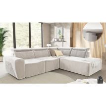 Jona - Modernes Ecksofa Mit Schlaffunktion Und Bettkasten Aus Beige Samt-stoff Schöner Sitzkomfort Und Verstellbare Kopfstützen
