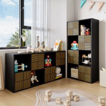 Jookgbd- Bücherregal, Standregal Mit 4 Offenen Fächern Und 4 Türen, Aufbewahrungsschrank, Vitrine, Kinderbücherregal, Spielzeugaufbewahrung Für 