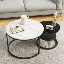 Jookgbd-couchtisch 70x70x45,5 Cm,2-teiliges Set Runder Satztische,beistelltisch Mit Metallgestell, Moderner Runder Couchtisch,geeignet Für Wohnzimmer,