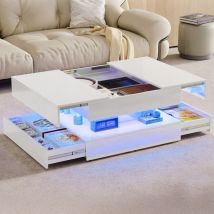 Jookgbd-couchtisch 78x78x43 Cm Ausziehbarer,beistelltisch Mit Stauraum Und Led-beleuchtung,2 Schubladen,couchtisch Für Das Wohnzimmer,beistelltisch 