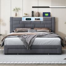 Jookgbd-polsterbett 160x200 Cm,doppelbett Mit 3 Schubladen Und Lattenrost,led Kopfteil Mit Stauraum Und Usb-ladefunktion,bett, Funktionsbett,